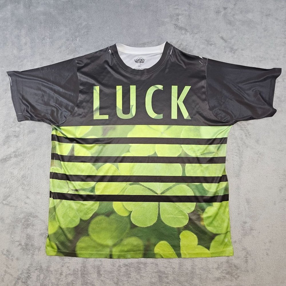 Lucky Tee Shirt Mens Size 2XL Short Sleeve‎ Clover Striped Print Lightweight